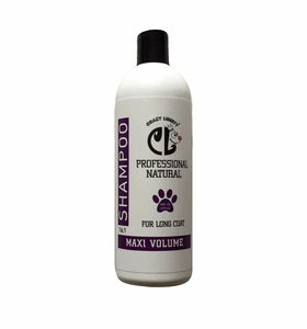 Dog shampoo bottle with paw print design.