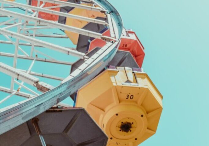 Ferris wheel against clear blue sky